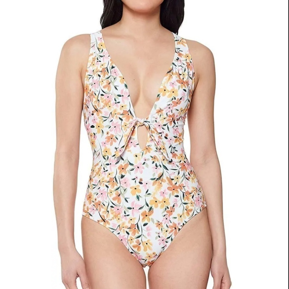 Jessica Simpson Women’s Summer Dreaming Tie Front One-Piece Swimsuit